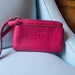 Coach wristlet, hot pink pebble leather
